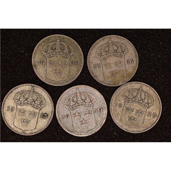 1909, 11, 13, 19 & 1929 SWEDEN SILVER 10 ORE