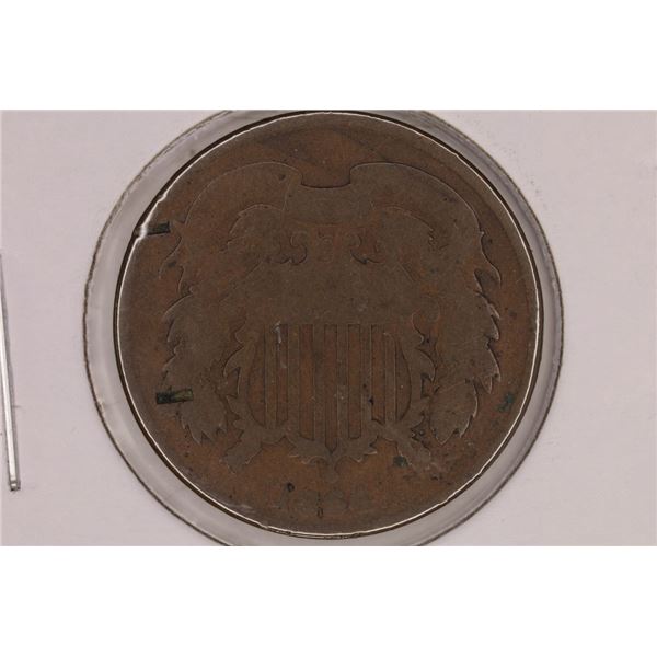 1864 US TWO CENT PIECE COUPLE OF PUNCH MARKS