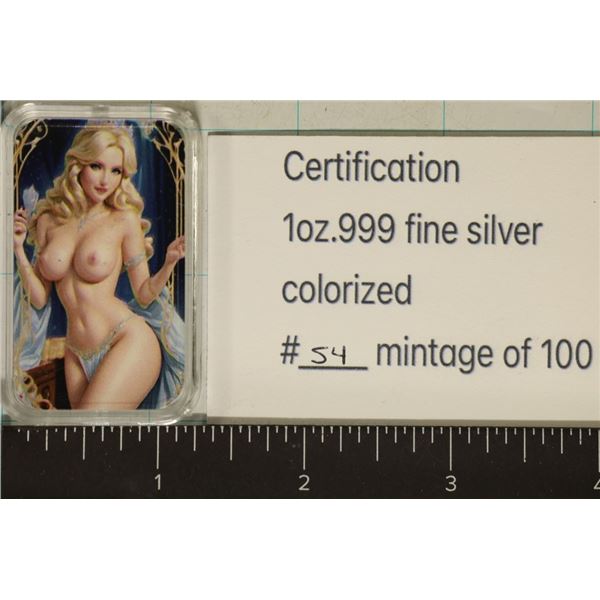 1 OZ. .999 SILVER BAR COLORIZED #54 OF 100 NEW