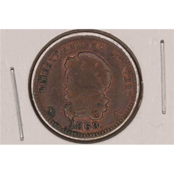 1863 CIVIL WAR TOKEN LIBERTY AND NO SLAVERY