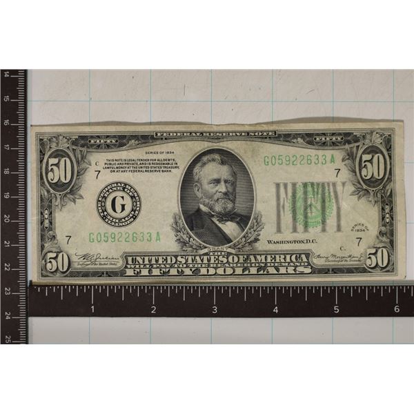 1934 US $50 GREEN SEAL FRN BILL