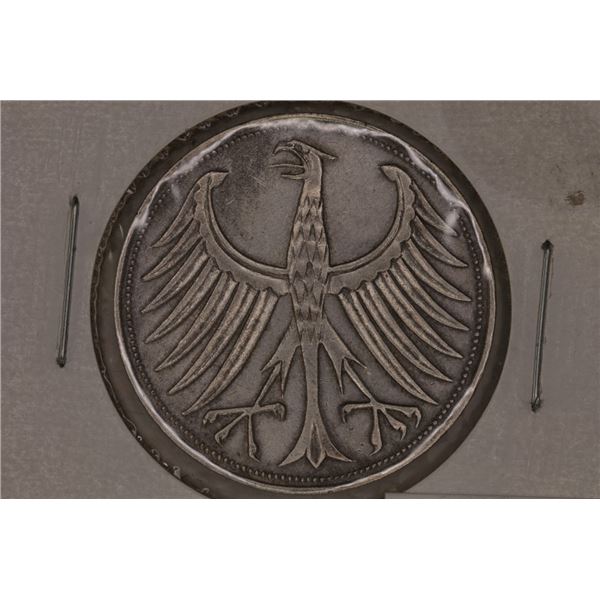 1967-D GERMAN SILVER 5 MARK BU COIN .625 SILVER