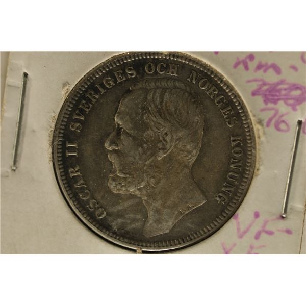 1897-EB SWEDEN SILVER 1 KRONA VF-XF RETAILS