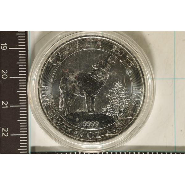 3/4 OZ. .9999 FINE SILVER 2015 CANADA $2 GREY WOLF