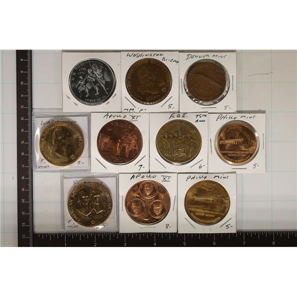 10 ASSORTED MEDAL / TOKENS: APOLLO,  P & D MINT,