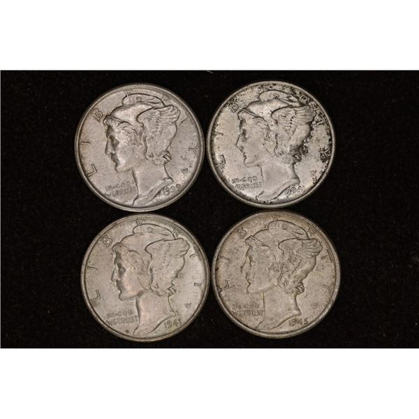 1939-D, 41, 41-D & 1945 SILVER MERCURY DIMES AU+