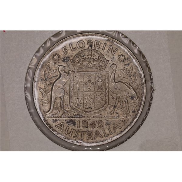 1942 AUSTRALIA SILVER FLORIN .3364 OZ. ASW