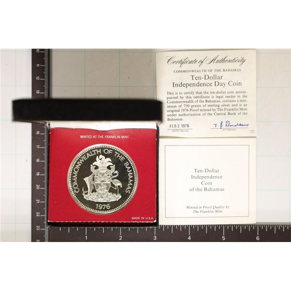1976 STERLING SILVER BAHAMAS $10 INDEPENDENCE DAY