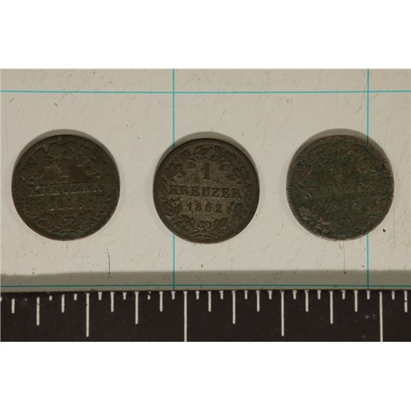 1856, 62 AND 1863 GERMAN SILVER 1 KREUZERS