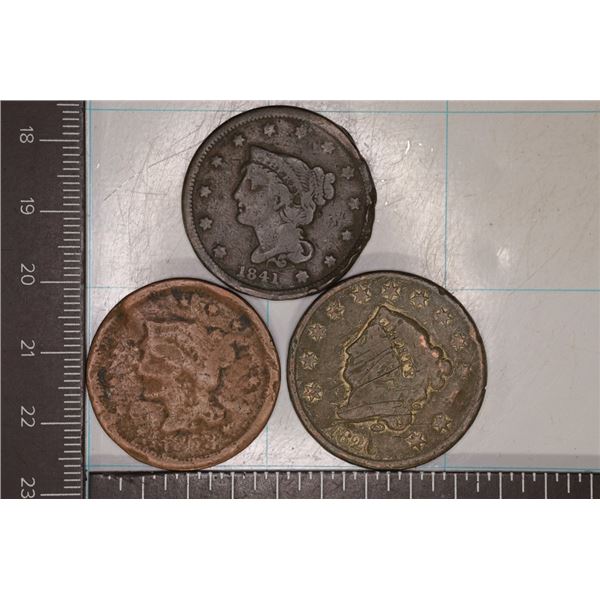 1826, 1841 & 18? DAMAGED US LARGE CENTS, RIM