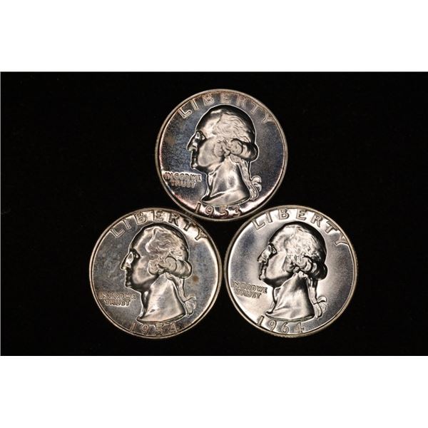 1953, 54 & 1964 PF WASHINGTON SILVER QUARTERS