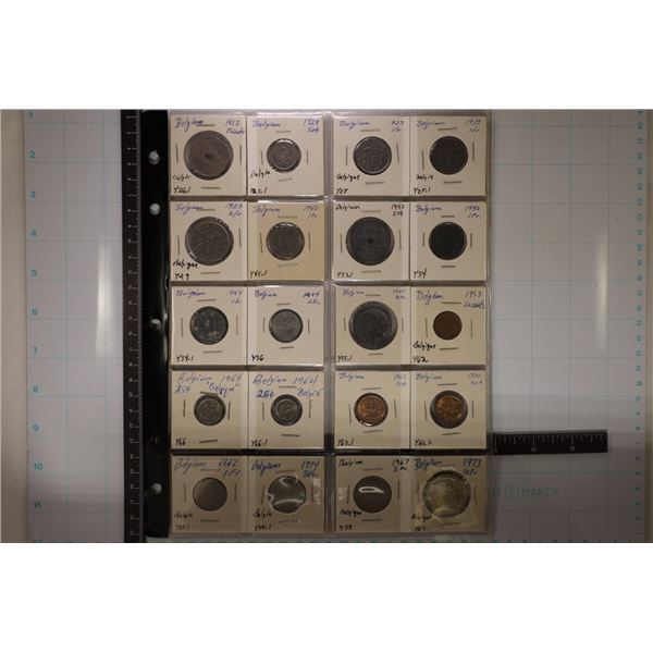 20- BELGIUM COINS: 1922-1974 ALL FLIPPED IN