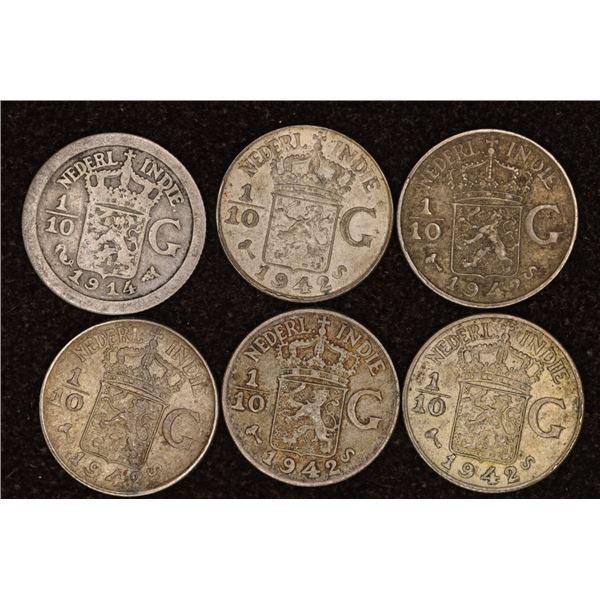1914 & 5-1942 NEDERLANDS INDIE SILVER 1/10 GULDENS