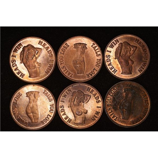 6 ADULT THEMED FLIPPER TOKENS: HEADS I WIN,