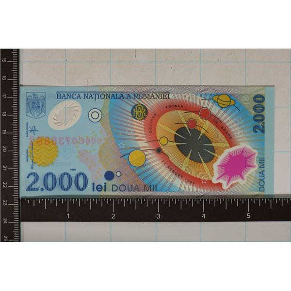 1999-ROMANIAN CU 2000 LEU POLYMER COLORIZED BILL