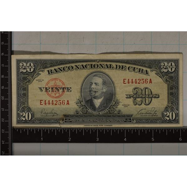 1949 CUBA 20 PESOS BILL