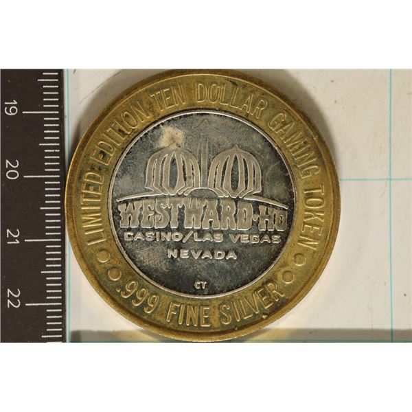 CASINO $10 SILVER TOKEN (UNC) WESTWARD HO