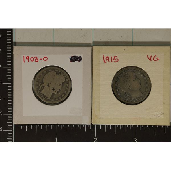 1903-O & 1915 VERY GOOD SILVER BARBER QUARTERS