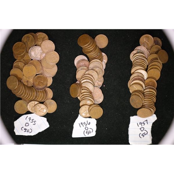 150 LINCOLN WHEAT CENTS: 50 EACH OF 1955-D,