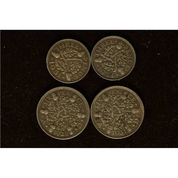 4 GREAT BRITAIN SILVER COINS: 1931 & 1934 SILVER