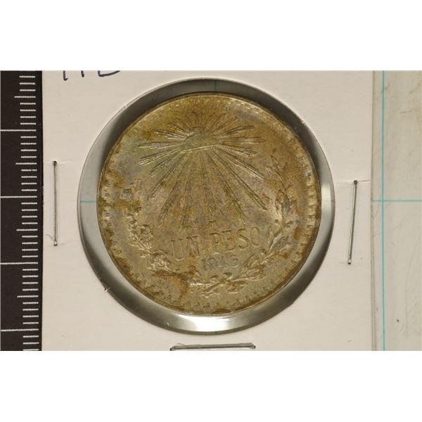 1945-M MEXICO SILVER CAP & RAYS PESO .3857 OZ. ASW