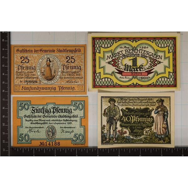 4 CRISP UNC GERMAN NOTGELDS: 1919-25 PFENNIGS,