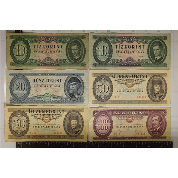 6-MAGYAR NEMZETI BILLS: 2-10 FORINT (1962 & 69),