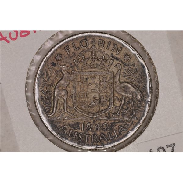 1942 AUSTRALIA SILVER 1 FLORIN .3364 OZ. ASW