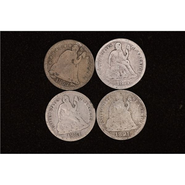 1853, 77, 84 & 1891 SILVER SEATED LIBERTY DIMES
