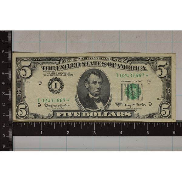 1963-A US $5 STAR NOTE GREEN SEAL