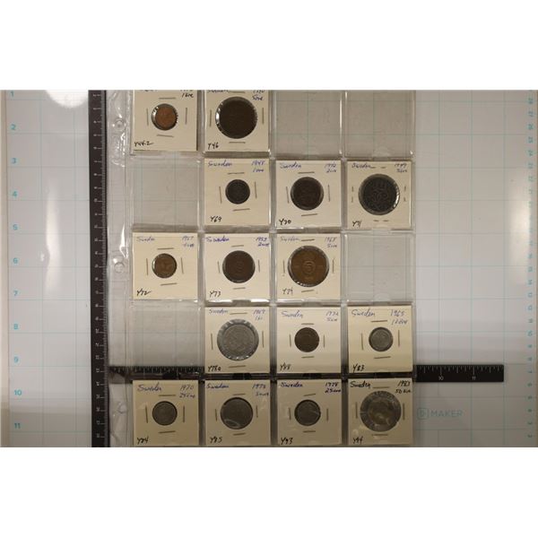 15 SWEDEN COINS DATES FROM 1940-1983: ONE ORES-