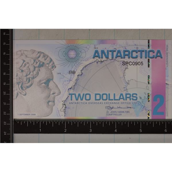 2008 ANTARCTICA POLYMER $2 CU COLORIZED BILL