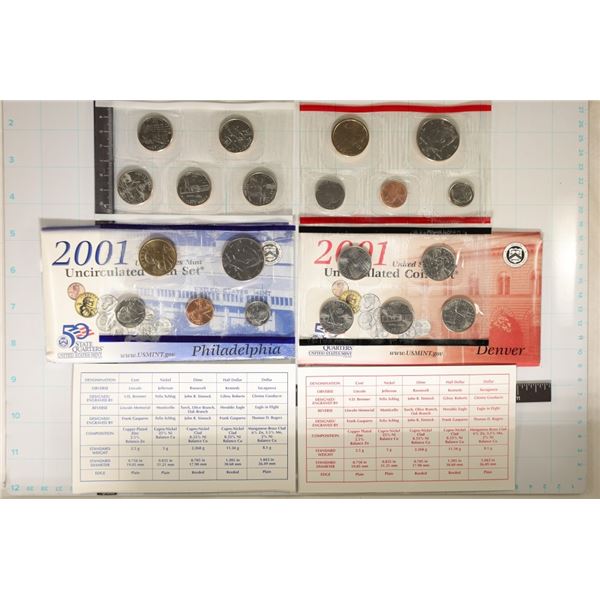 2001 US MINT SET (UNC) P/D (WITH ENVELOPES) AND