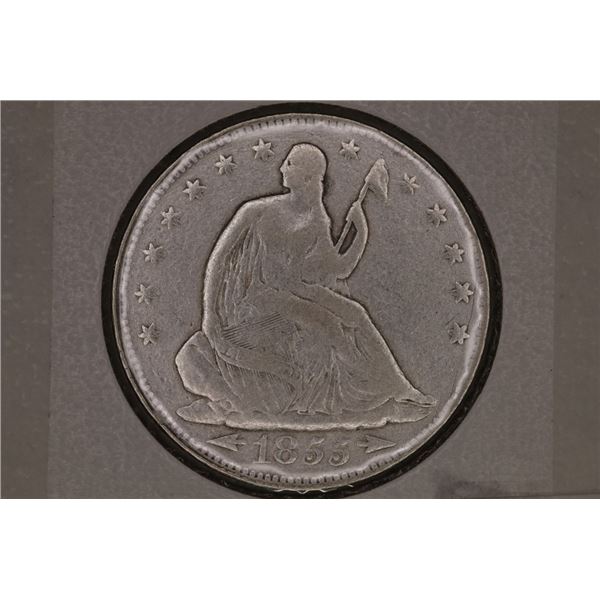 1855 SILVER SEATED LIBERTY HALF DOLLAR VERY GOOD