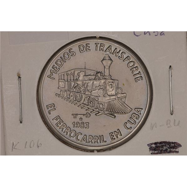 1983 CUBA 1 PESO UNC COIN RAILROAD
