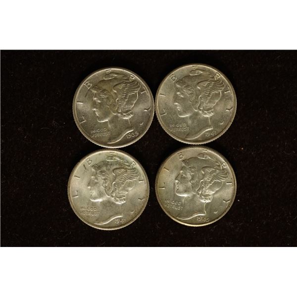 1939, 2-1941-D & 1945 SILVER MERCURY DIMES AU+