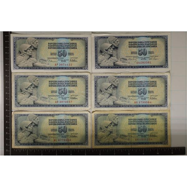 6-YUGOSLAVIA-50 DINARA BILLS: 1-1968 & 5-1978,