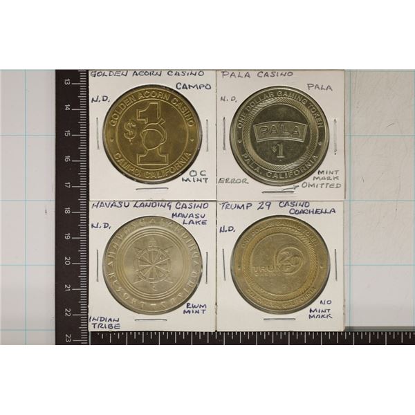 4-METAL CASINO GAMNING TOKENS: GOLDEN ACORN