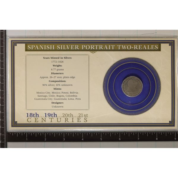 1782 SPANISH SILVER PORTRAIT 2 REALES IN CARD WITH