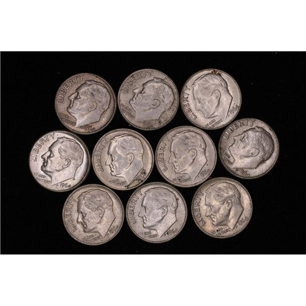 10-SILVER ROOSEVELT DIMES: 8-1964 & 2-1964-D