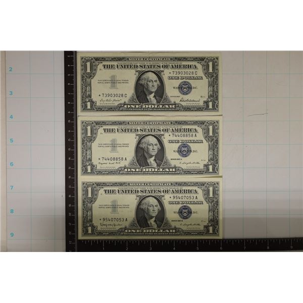 3 CRISP US STAR $1 SILVER CERTIFICATES: 1957,