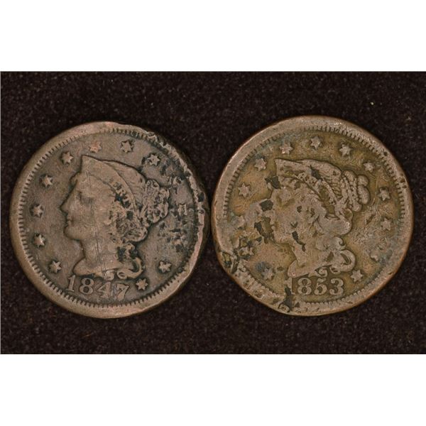 1847 & 1853 US LARGE CENTS WITH DAMAGE