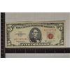 Image 1 : 1963 US $5 RED SEAL NOTE PARTIAL INK STAMP LEFT OF