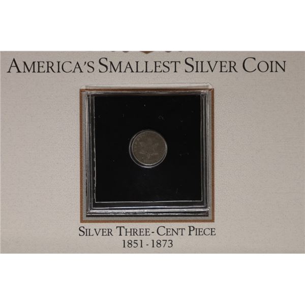 1852 THREE CENT PIECE (SILVER) WITH INFO CARDS IN