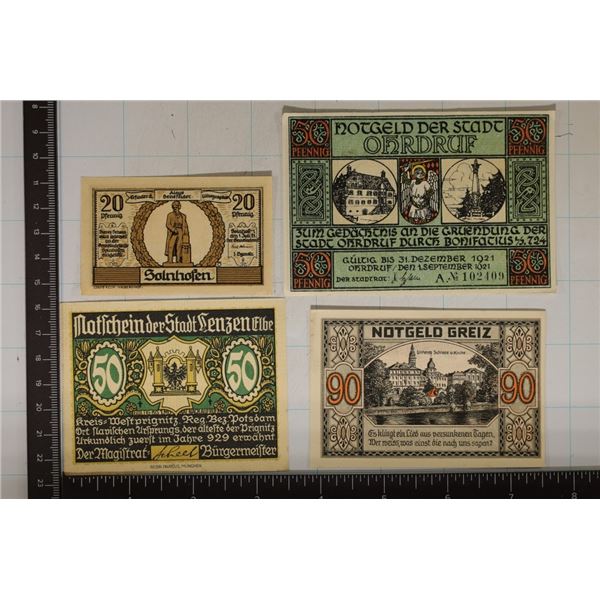 4 CRISP UNC GERMAN NOTGELDS: 20, 50, 50 & 90