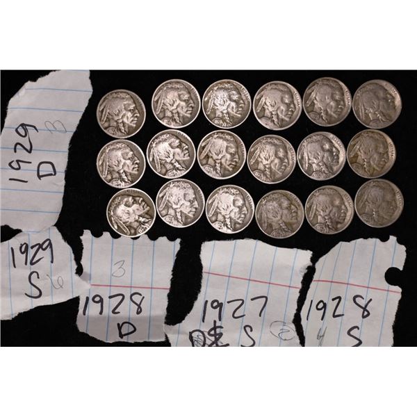 18 ASSORTED 1920'S FULL DATE BUFFALO NICKELS