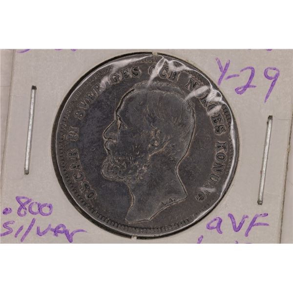 1890 SWEDEN SILVER 1 KRONA .1929 OZ. ASW