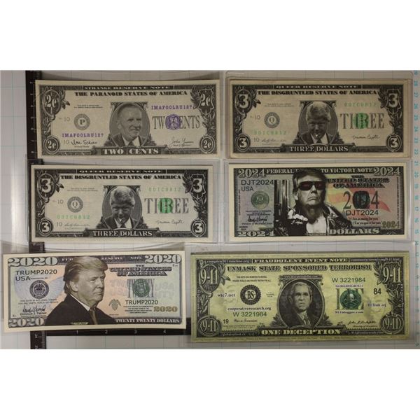 6-POLITICAL REPLICAS OF US CURRENCY SEE PICTURES