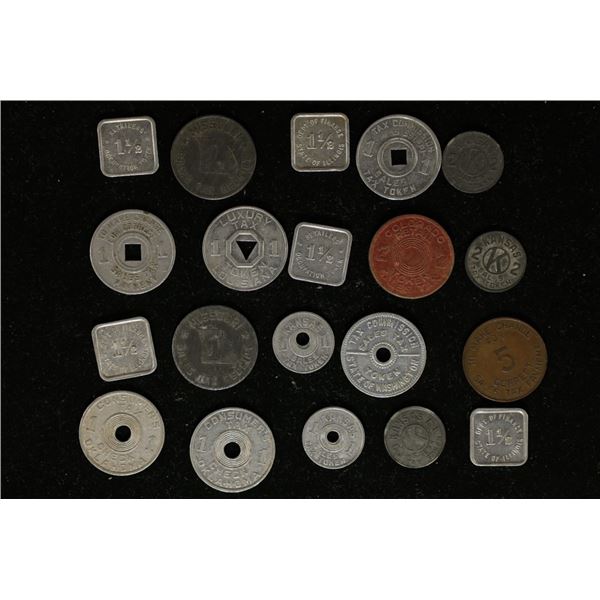 20 ASSORTED TAX TOKENS FROM DIFFERENT STATES