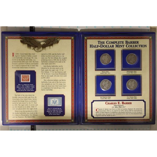 SILVER BARBER HALF DOLLAR 4 COIN MINT  POSTAGE SET
